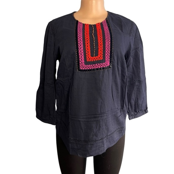 Boden Tops - Boden Navy Blue Pink Embroidered Olivia 3/4 Sleeve Top